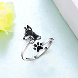 Sterling Silver Black Pug Doberman Boston Terrier Beagle Adjustable Ring