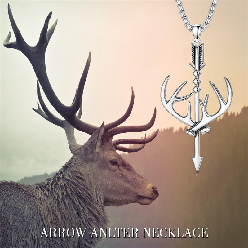 Sterling Silver Cross Deer Antler Fish Hook Hunting Pendant Necklace for Men