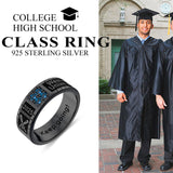 Sterling Silver Personalized Birthstone Engraved Pattern Class Band Ring For Men