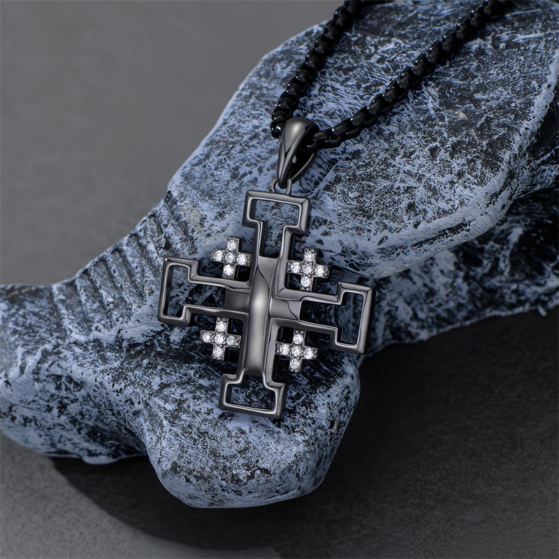 Sterling Silver Jerusalem Cross Pendant Necklace for Men
