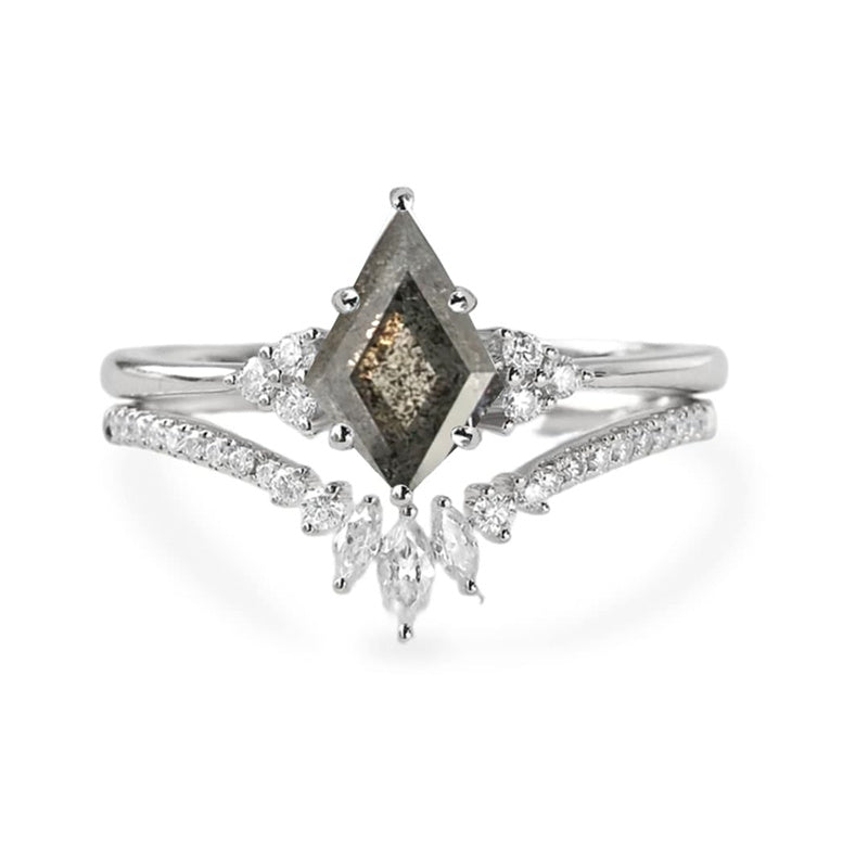 Sterling Silver 10K 14K 18K Gold Kite Cut Gemstone Wedding Ring Set