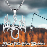 Sterling Silver Fish Hook& Antler Duck Pendant Necklace for Men