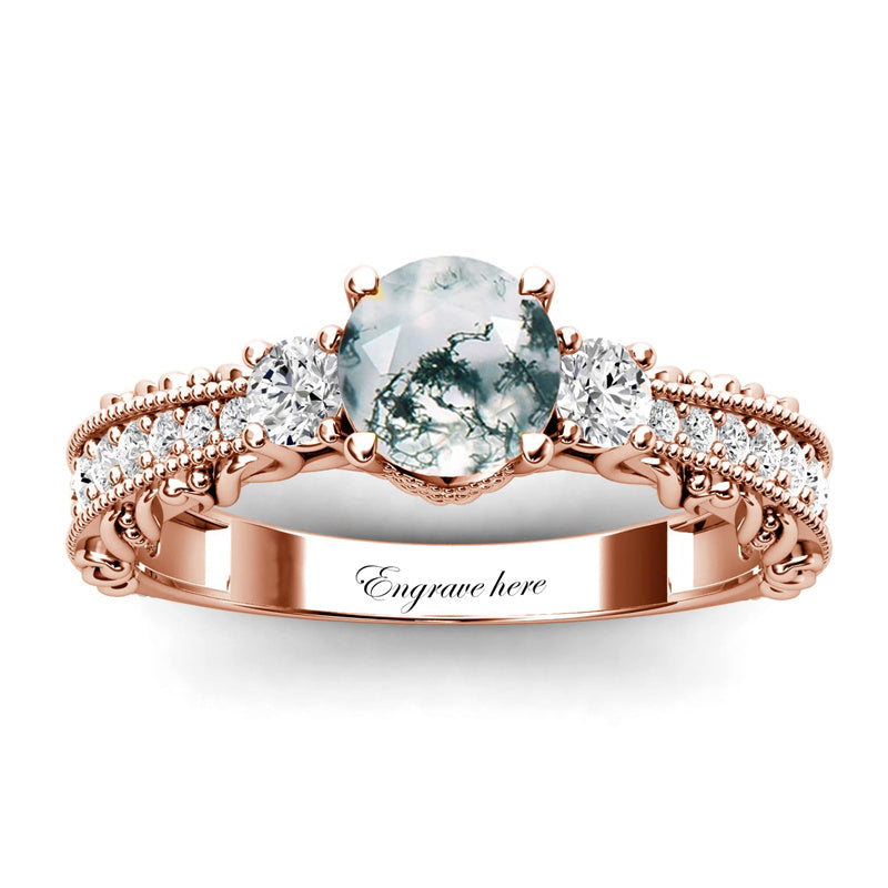 Sterling Silver 10K 14K 18K Personalized Engraved 1 Carat  Round Birthstone Engagement Ring