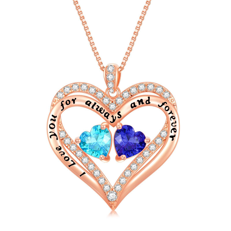 10 14 18K Gold Personalized Heart Birthstone Pendant Necklace