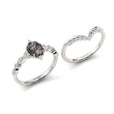 Sterling Silver 10K 14K 18K Personalized Engraved 2CT Natural Black Rutilated Quartz Engagement Ring Set