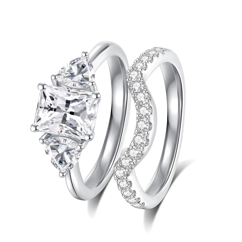 Sterling Silver Moissanite Wedding Ring Set for Women