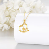 14K Gold Heart Mother Child Pendant Necklace