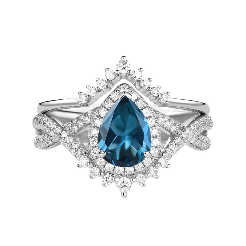 Sterling Silver 10K 14K 18K Gold  Pear Shaped Gemstone Engagement Rings Set