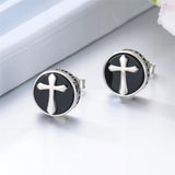 Sterling Silver Black Onyx Tree of Life Ankh Cross Skull Valknu Viking Stud Earrings