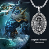 Sterling Silver  Poseidon Trident  Pendant Necklace for Men