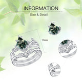 Sterling Silver Kite Cut Natural Moss Agate  Ring Set Promise Ring