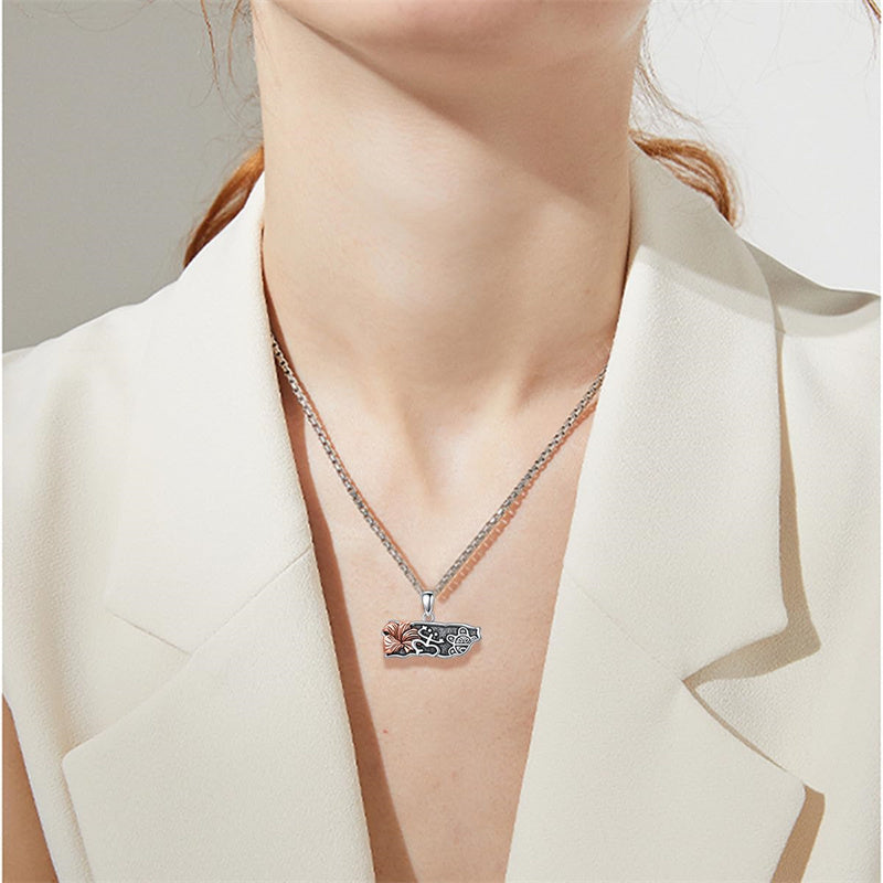 Sterling Silver Frog Puerto Rican Map Pendant Necklace