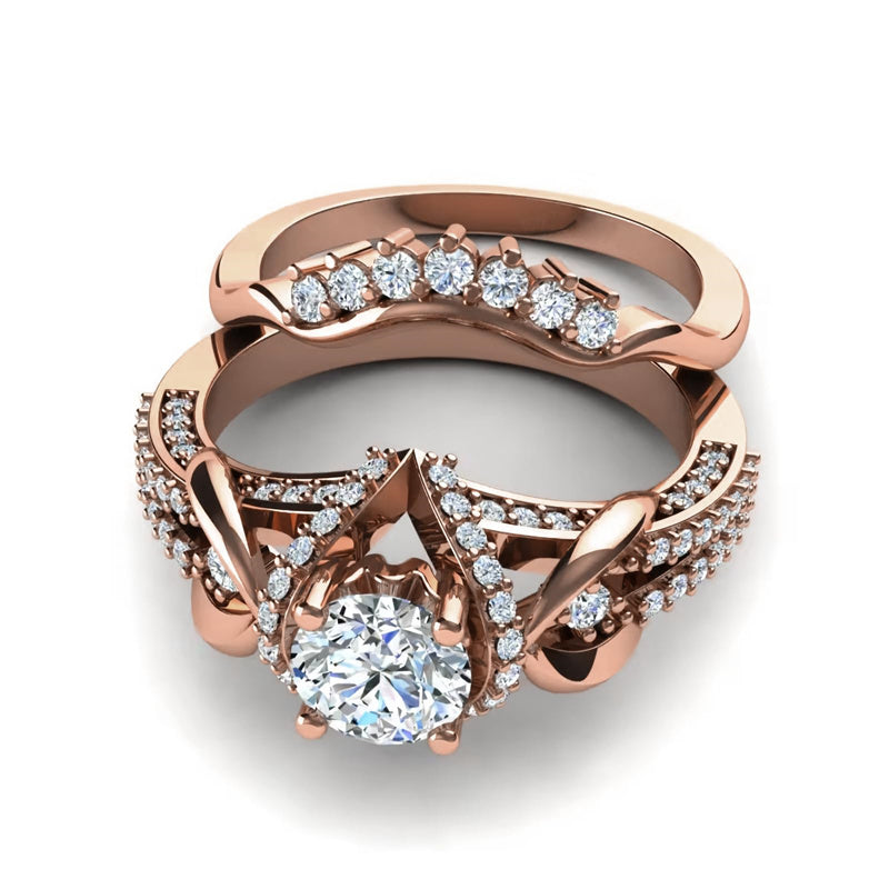 Sterling Silver Personalized Engraved Diamond Wedding Ring Set  Engagement Ring