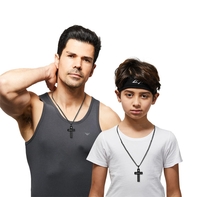Stainless Steel Bible Verse Cross Necklace for Men with Cuban Chain