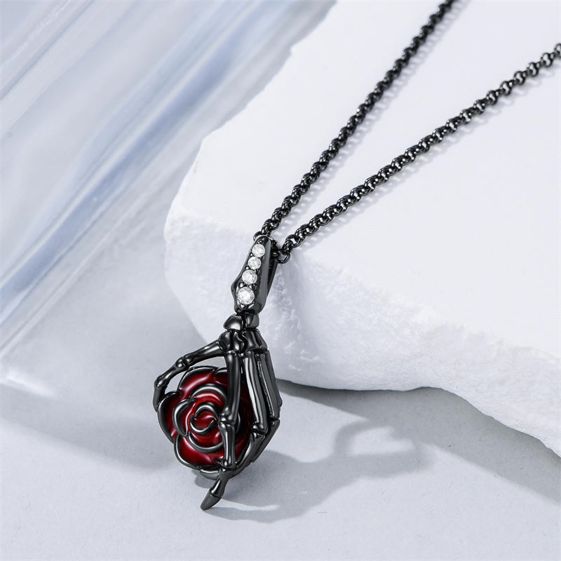 Sterling Silver Skull Rose Urn Necklace for Ashes