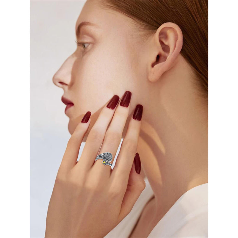 Sterling Silver Personalized Engraved Sunflower Bee Butterfly Adjustable Spoon Ring