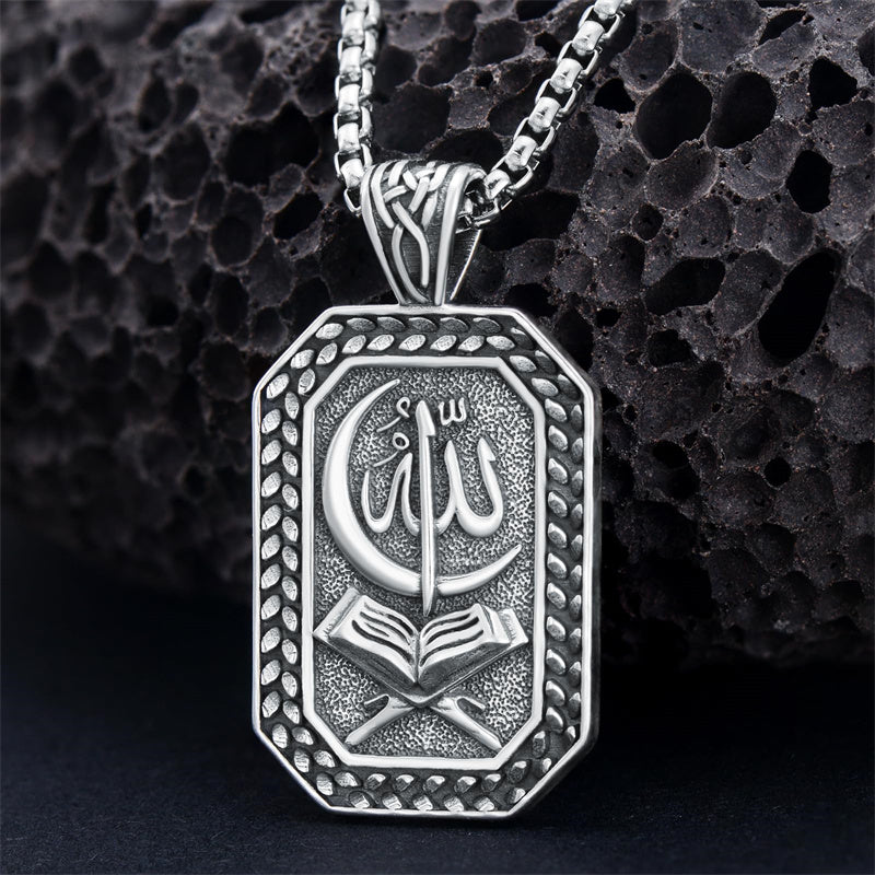 Sterling Silver Islamic Allah Religious Pendant Necklace