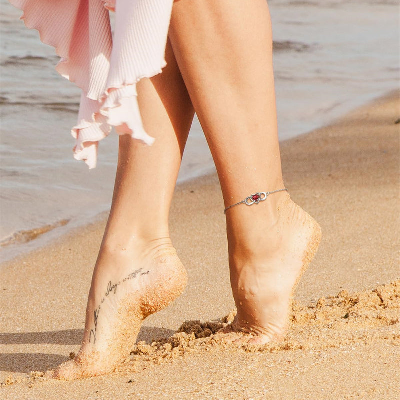 Sterling Silver Endless Love Symbol Birthstone Single Layer Anklet