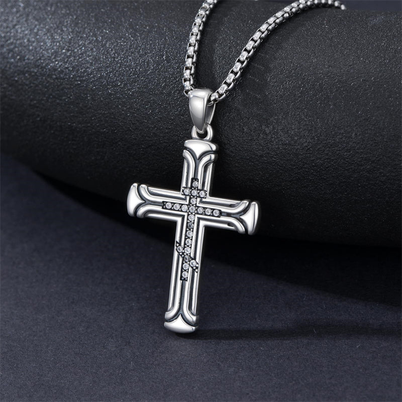 Sterling Silver Cross Christian Pendant Necklace for Men
