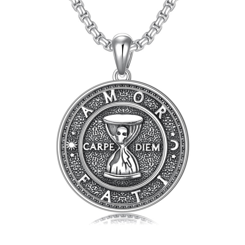 Sterling Silver Memento Mori Gothic Skull Amulet Pendant Necklace for Men
