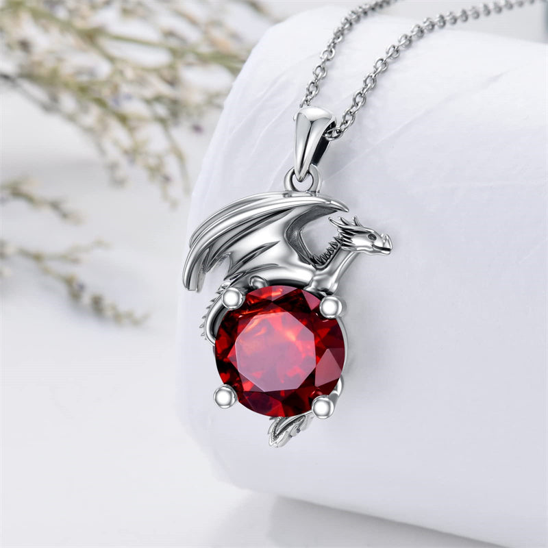 Sterling Silver Birthstone Dragon Pendant Necklace