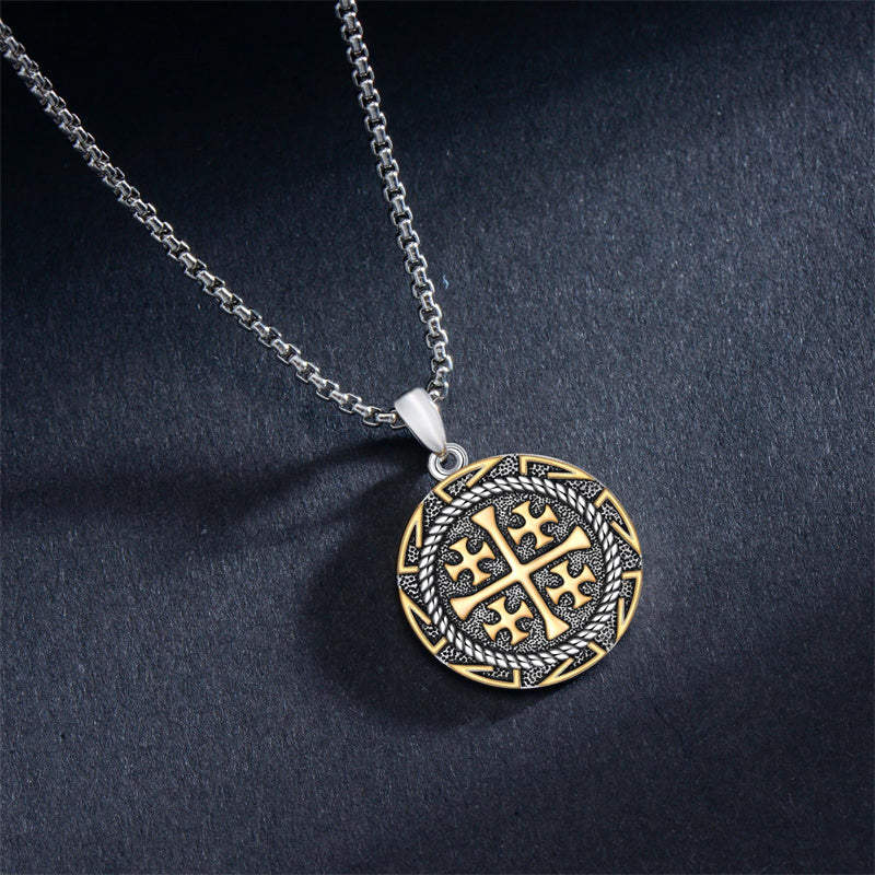 Sterling Silver Jerusalem Cross Pendant Necklace for Men