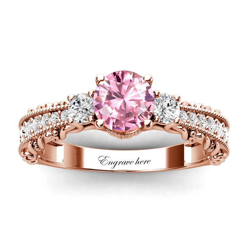 Sterling Silver 10K 14K 18K Personalized Engraved 1 Carat  Round Birthstone Engagement Ring