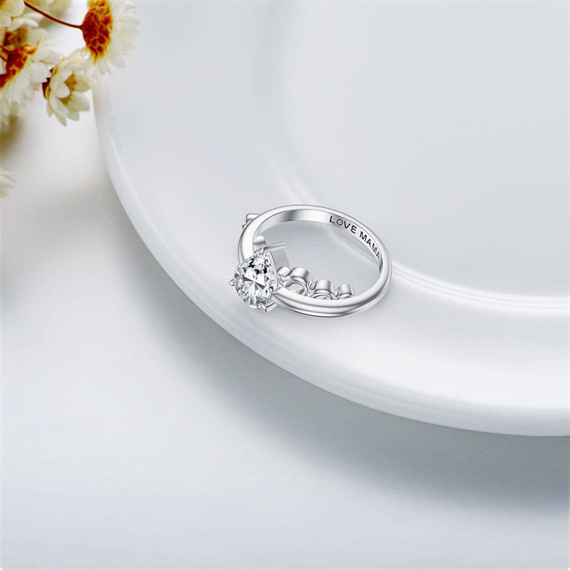 Sterling Silver Personalized Engraved Moissanite Engagement Wedding Anniversary Ring