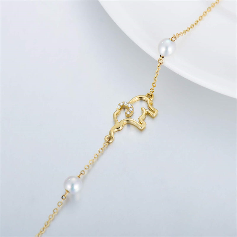 14k Gold Pearl Elephant Single Layer Anklet