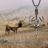 Sterling Silver Cross Deer Antler Fish Hook Hunting Pendant Necklace for Men