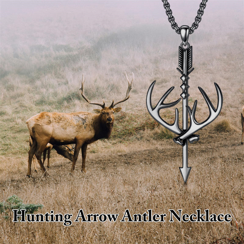 Sterling Silver Cross Deer Antler Fish Hook Hunting Pendant Necklace for Men