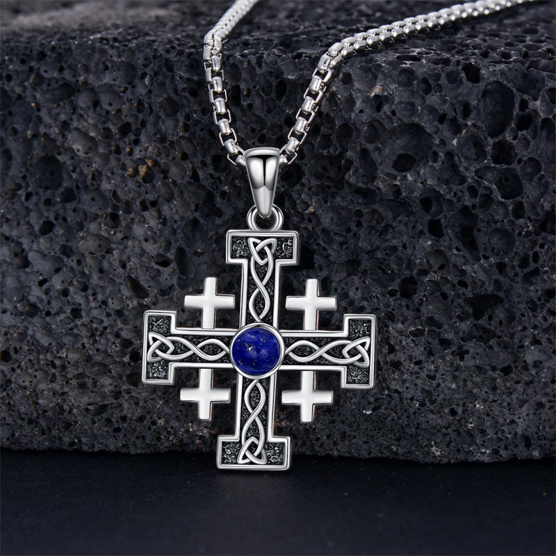 Sterling Silver Jerusalem Cross Pendant Necklace for Men