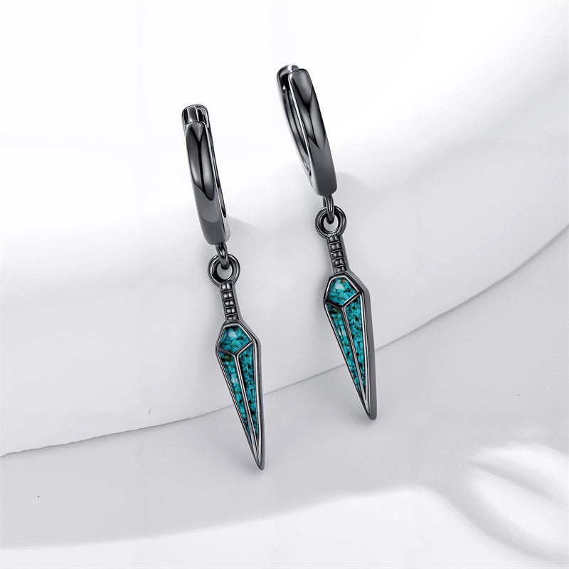 Sterling Silver Medieval Sword Dangle Cross Knives  Ankh Drop Earrings