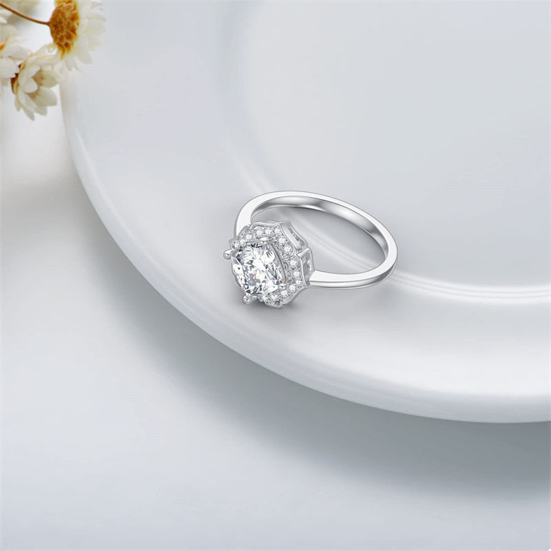 Sterling Silver Personalized Engraved Moissanite Engagement Wedding Anniversary Ring