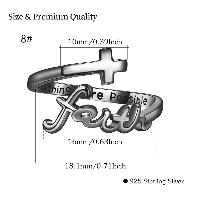 Sterling Silver Adjustable Cross Inspirational Ring With Engraved