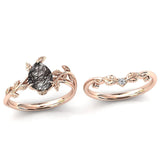 Sterling Silver 10K 14K 18K Personalized Engraved 2CT Natural Black Rutilated Quartz Engagement Ring Set