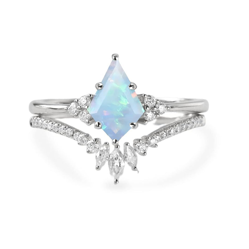 Sterling Silver 10K 14K 18K Gold Kite Cut Gemstone Wedding Ring Set