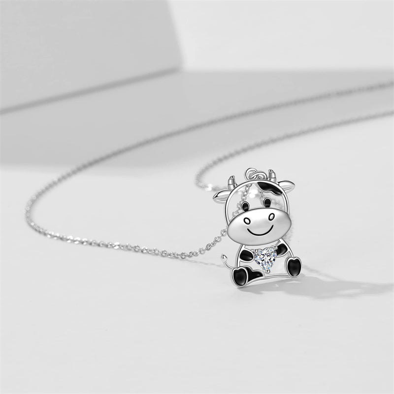 Sterling Silver Birthstone Cow Pendant Necklace