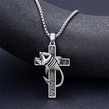Sterling Silver Shark Fish Hook Triple Moon Cross Pendant Necklace