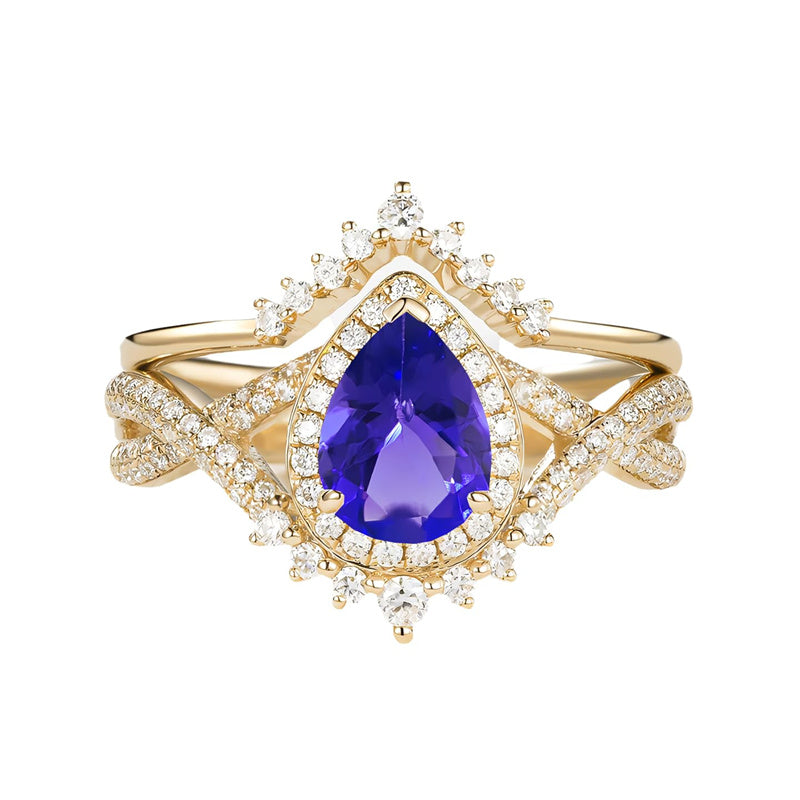 Sterling Silver 10K 14K 18K Gold  Pear Shaped Gemstone Engagement Rings Set