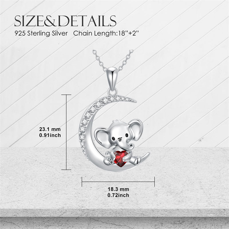 Sterling Silver Birthstone Elephant Pendant Necklace