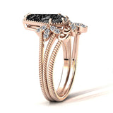 Sterling Silver 10K 14K 18K Personalized Engraved 2CT Natural Black Rutilated Quartz Engagement Ring Set