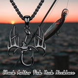 Sterling Silver Fish Hook& Antler Duck Pendant Necklace for Men