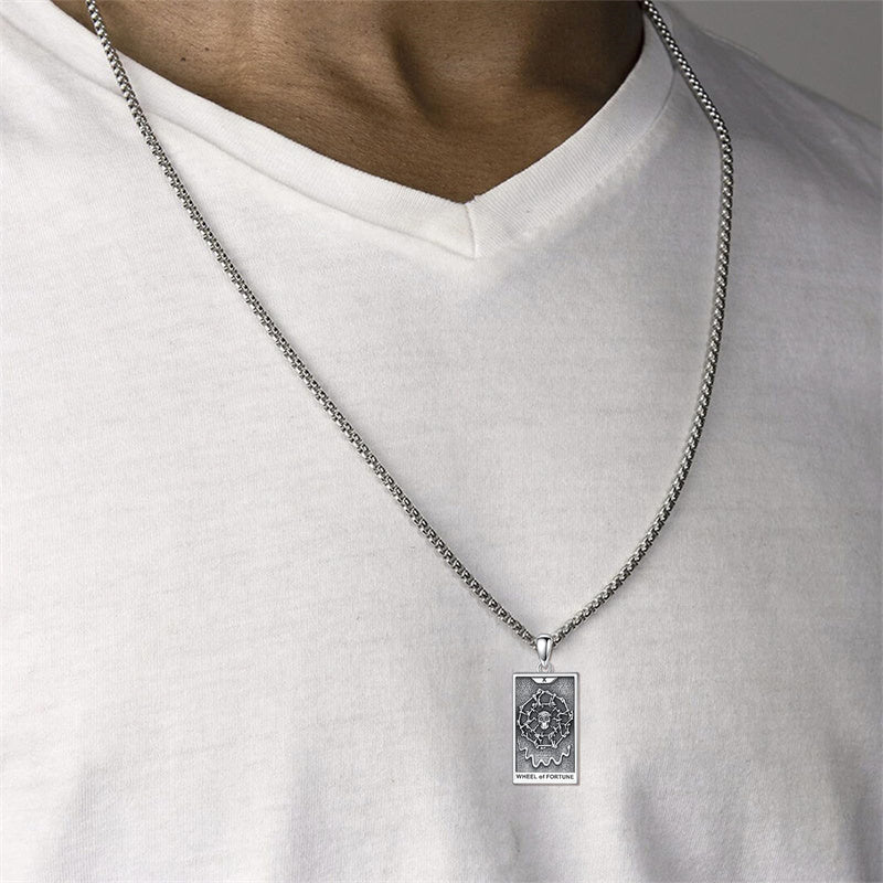 Sterling Silver Lovers Hierophant Magician Three of Swords Wheel of Fortune SkeletonTarot Card Pendant Necklace