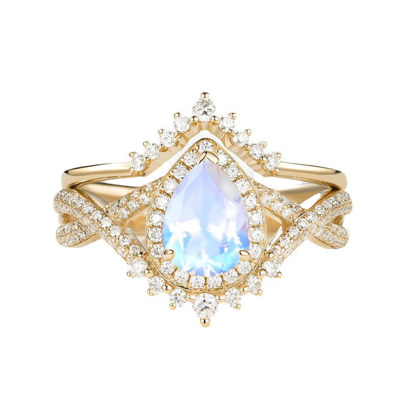 Sterling Silver 10K 14K 18K Gold  Pear Shaped Gemstone Engagement Rings Set