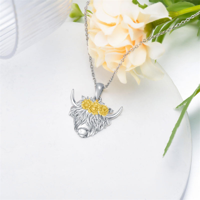 Sterling Silver Scottish Highland Cow  Pendant Necklace