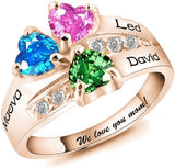 10K 14K 18K Gold Personalized Engraved 3 Birthstones Ring