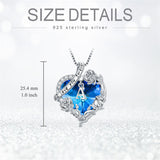 Sterling Silver  Blue Heart Crystal Initial A-Z Letter Rose Pendant Necklace Engraved with  I Love You Forever