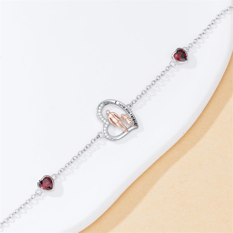 Sterling Silver 12 Birthstones Father Daughter Bracelet Gift for Daughter