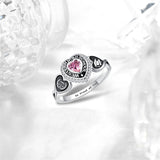 Sterling Silver Personalized Pattern Engraved Birthstone Class Ring for Women